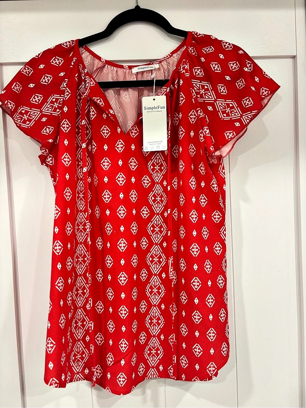 SimpleFun Geometric Blouse in Red NWT